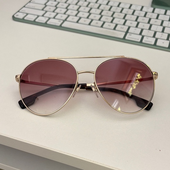 Burberry Gold Aviator Sunglasses with Rose Lenses - Picture 1 of 1